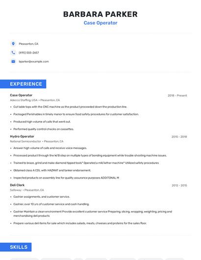 Case Operator Resume