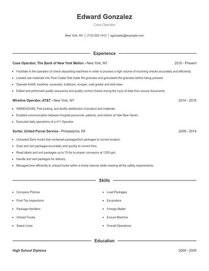 Case Operator Resume