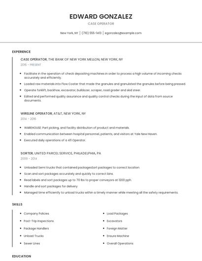 Case Operator Resume