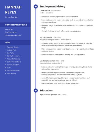 Case Packer Resume