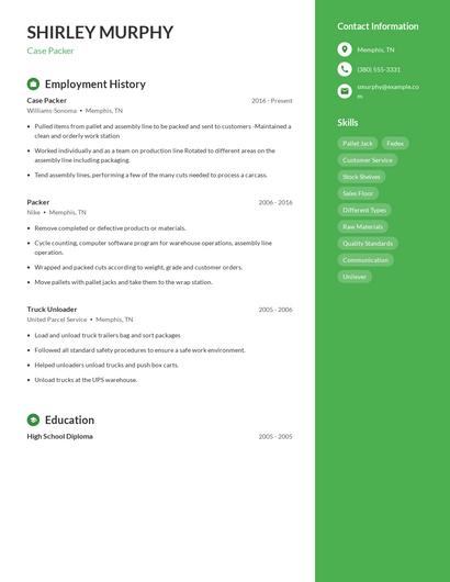 Case Packer Resume