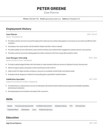 Case Planner Resume