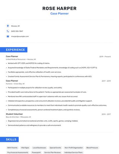 Case Planner Resume