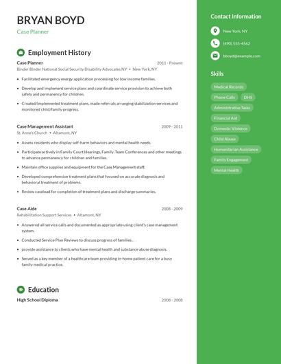 Case Planner Resume