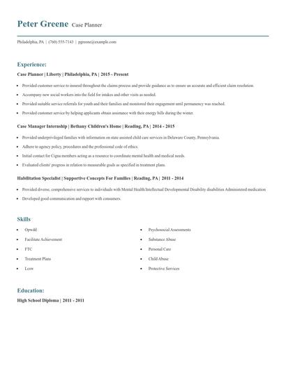 Case Planner Resume