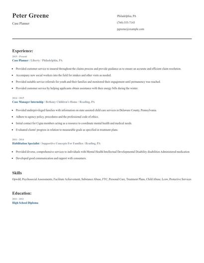 Case Planner Resume