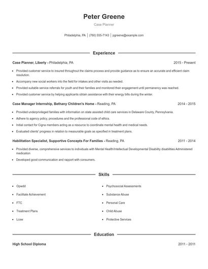 Case Planner Resume