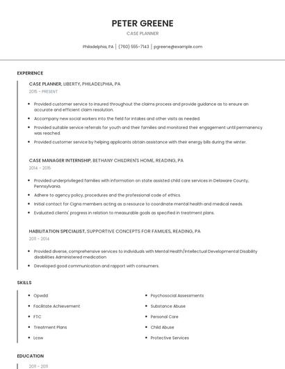 Case Planner Resume