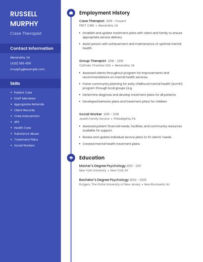Case Therapist Resume