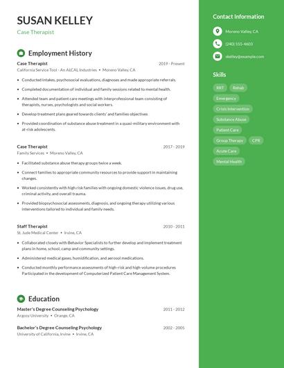Case Therapist Resume