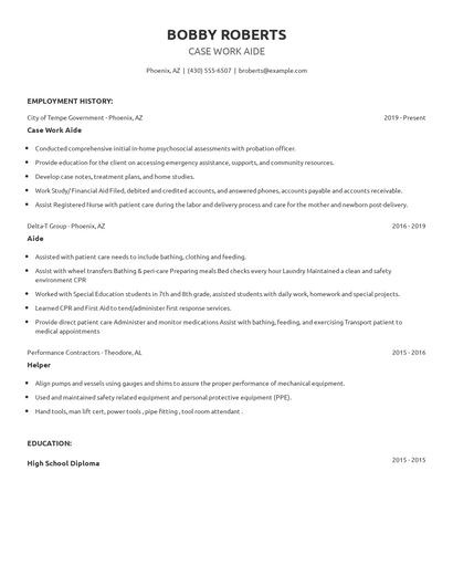 Case Work Aide Resume
