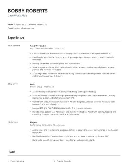 Case Work Aide Resume
