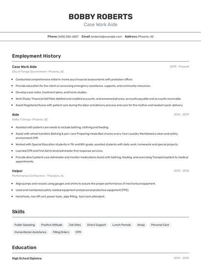 Case Work Aide Resume