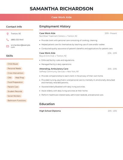 Case Work Aide Resume