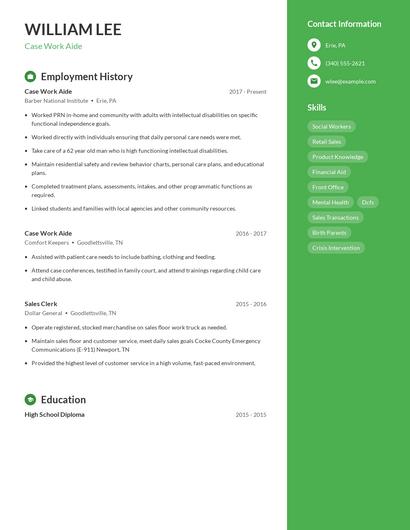 Case Work Aide Resume