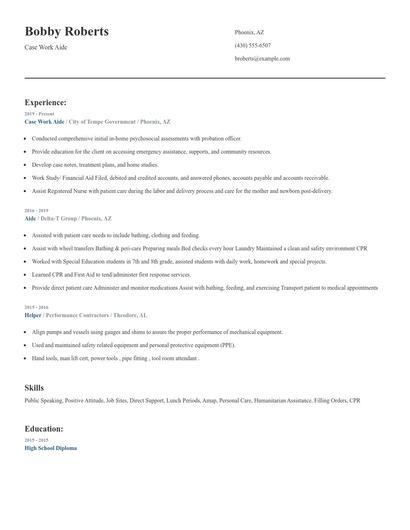 Case Work Aide Resume