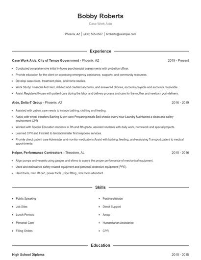 Case Work Aide Resume