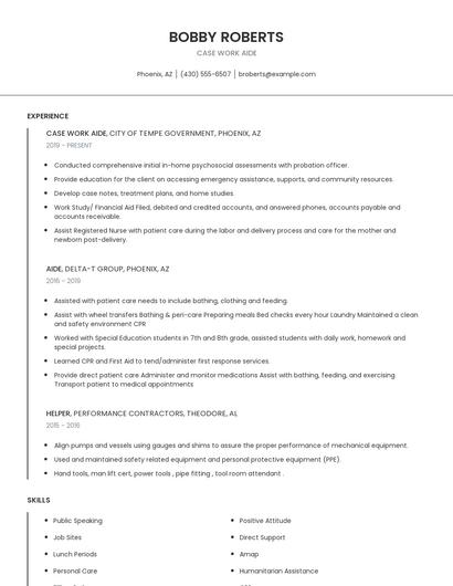 Case Work Aide Resume
