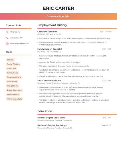 Casework Specialist Resume