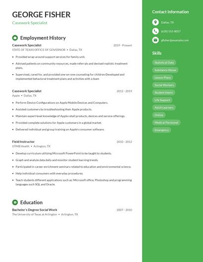 Casework Specialist Resume