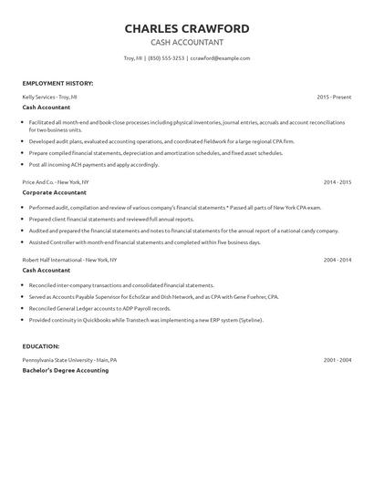 Cash Accountant Resume