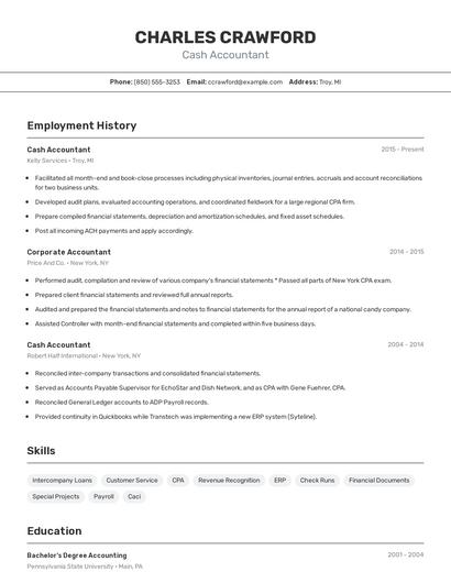 Cash Accountant Resume