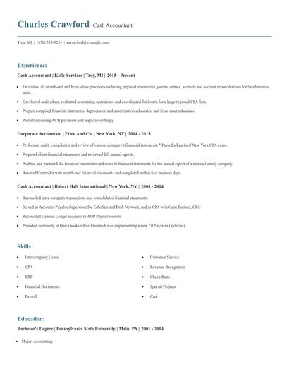Cash Accountant Resume