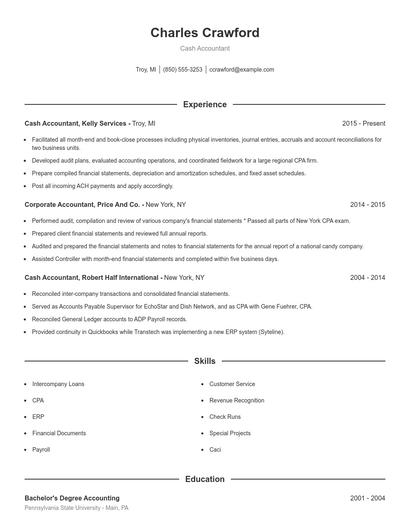Cash Accountant Resume