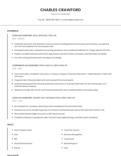 Cash Accountant Resume