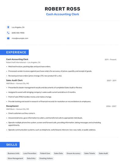 Cash Accounting Clerk Resume