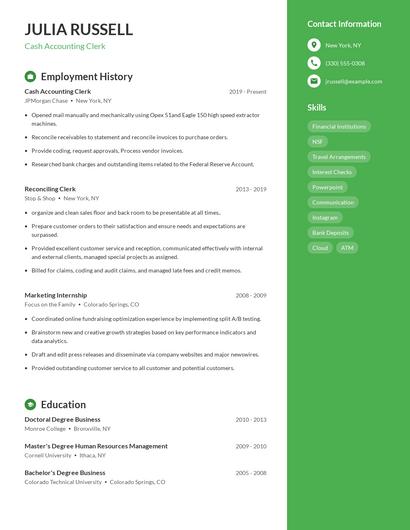 Cash Accounting Clerk Resume