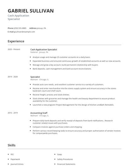 Cash Application Specialist Resume