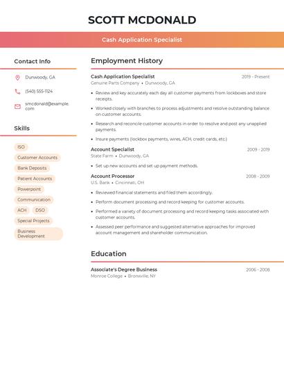 Cash Application Specialist Resume