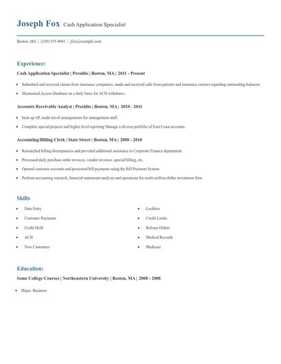 Cash Application Specialist Resume