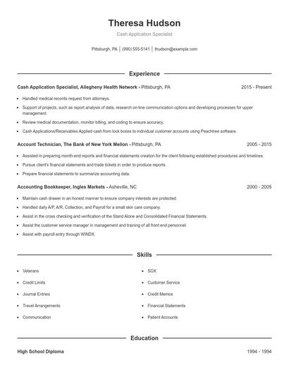 Cash Application Specialist Resume