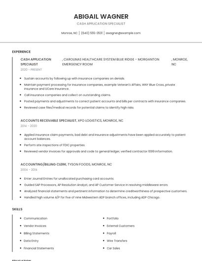 Cash Application Specialist Resume