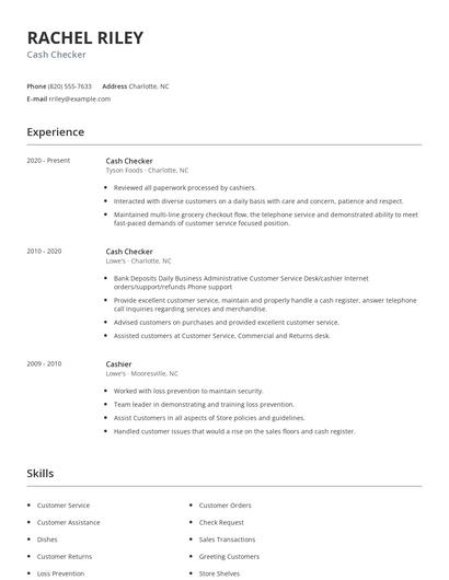 Cash Checker Resume