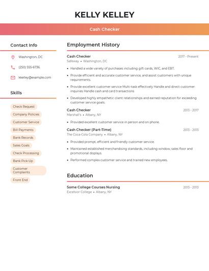 Cash Checker Resume