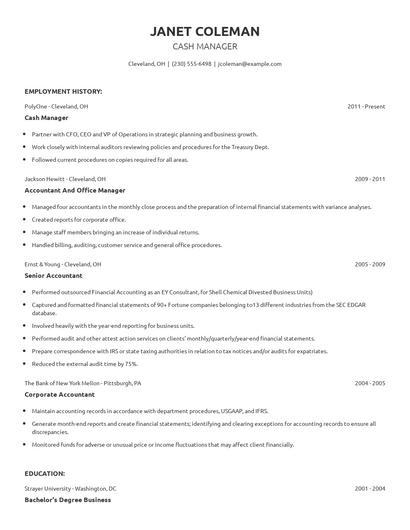 Cash Manager Resume