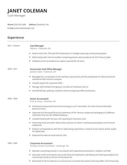 Cash Manager Resume