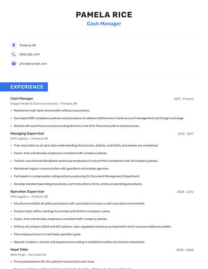 Cash Manager Resume
