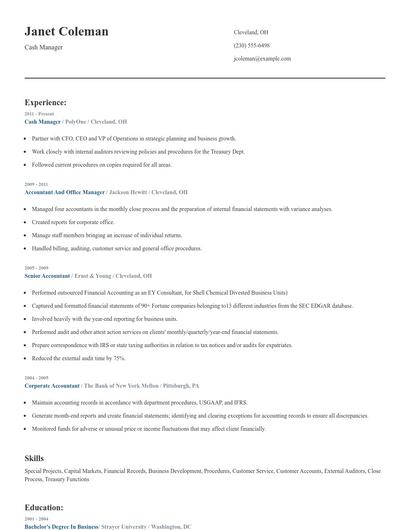 Cash Manager Resume