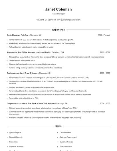 Cash Manager Resume