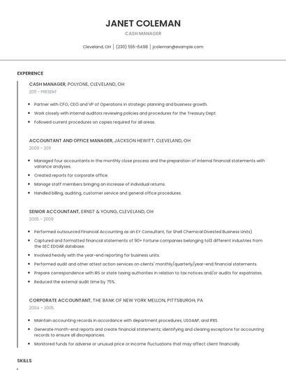Cash Manager Resume
