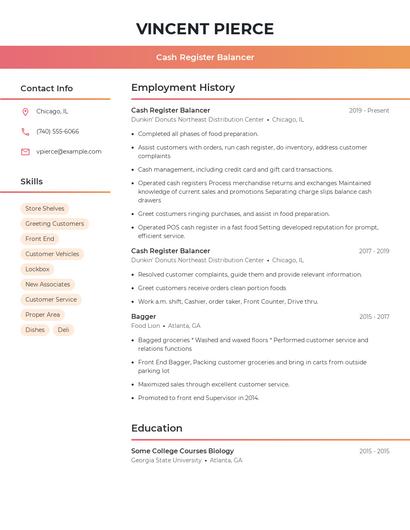 Cash Register Balancer Resume