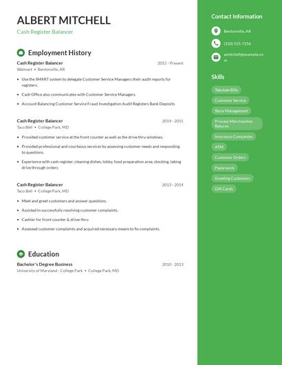 Cash Register Balancer Resume