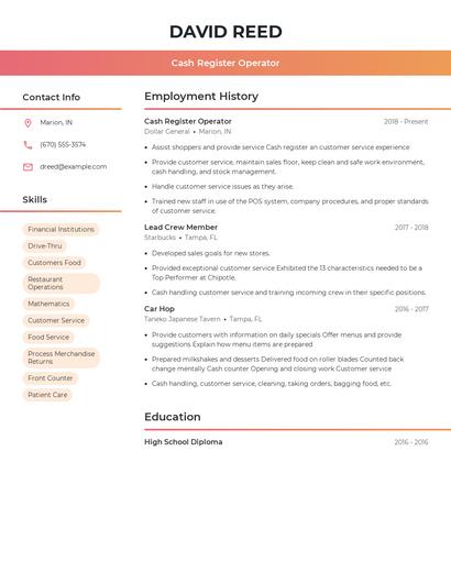Cash Register Operator Resume