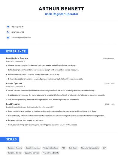 Cash Register Operator Resume