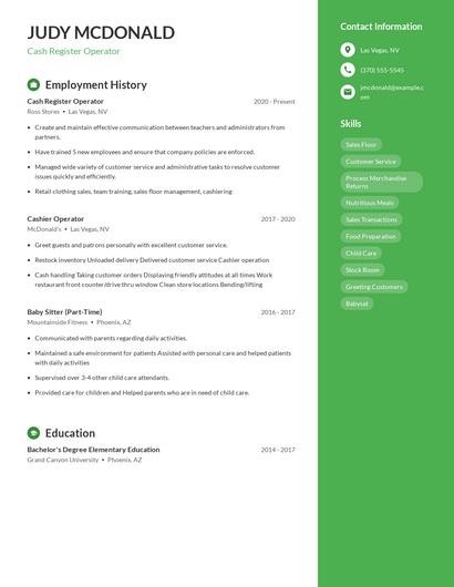 Cash Register Operator Resume