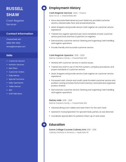 Cash Register Servicer Resume